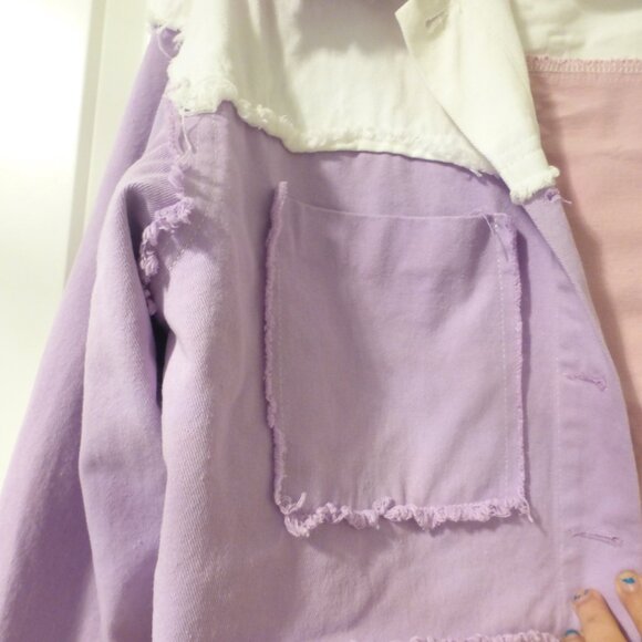HELLO KITTY x SHEIN colour block pastel purple, pink and white denim jacket - Picture 4 of 13
